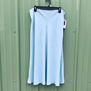 Midi Slip Skirt Satin Formal Elegant Blue Pull-On Size L